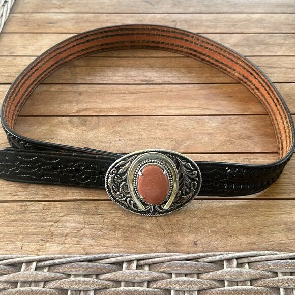 Mexican Made Leather Statement Buckle Belt 38 - Picture 1 of 5